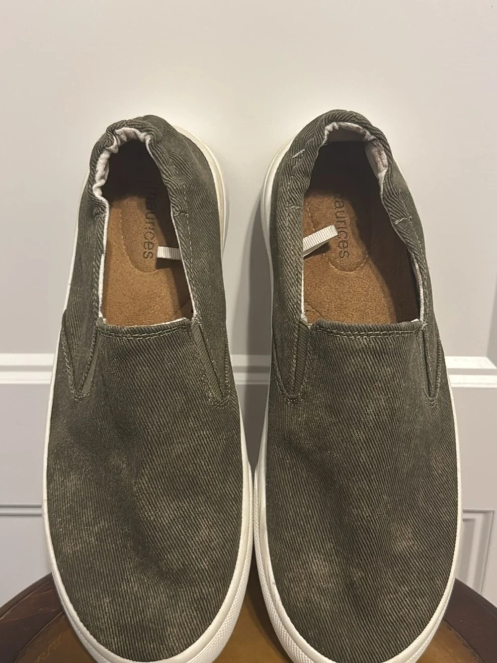 Maurices Olive Slip-On Canvas Loafers with White Sole